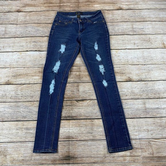 BOB Distressed Low Rise Skinny Jeans Women Size 5 Denim Jeans Pants - Stretch - Picture 1 of 7